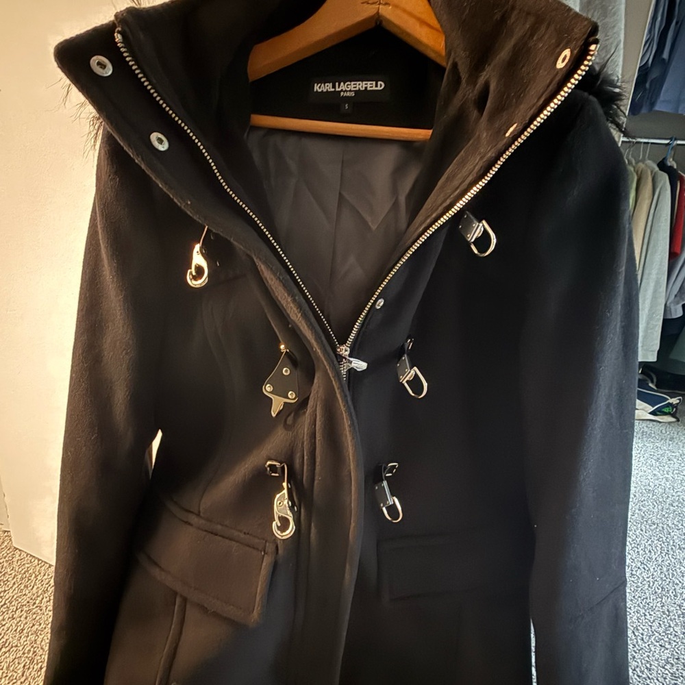 Karl Lagerfeld Black Hooded Ski Jacket